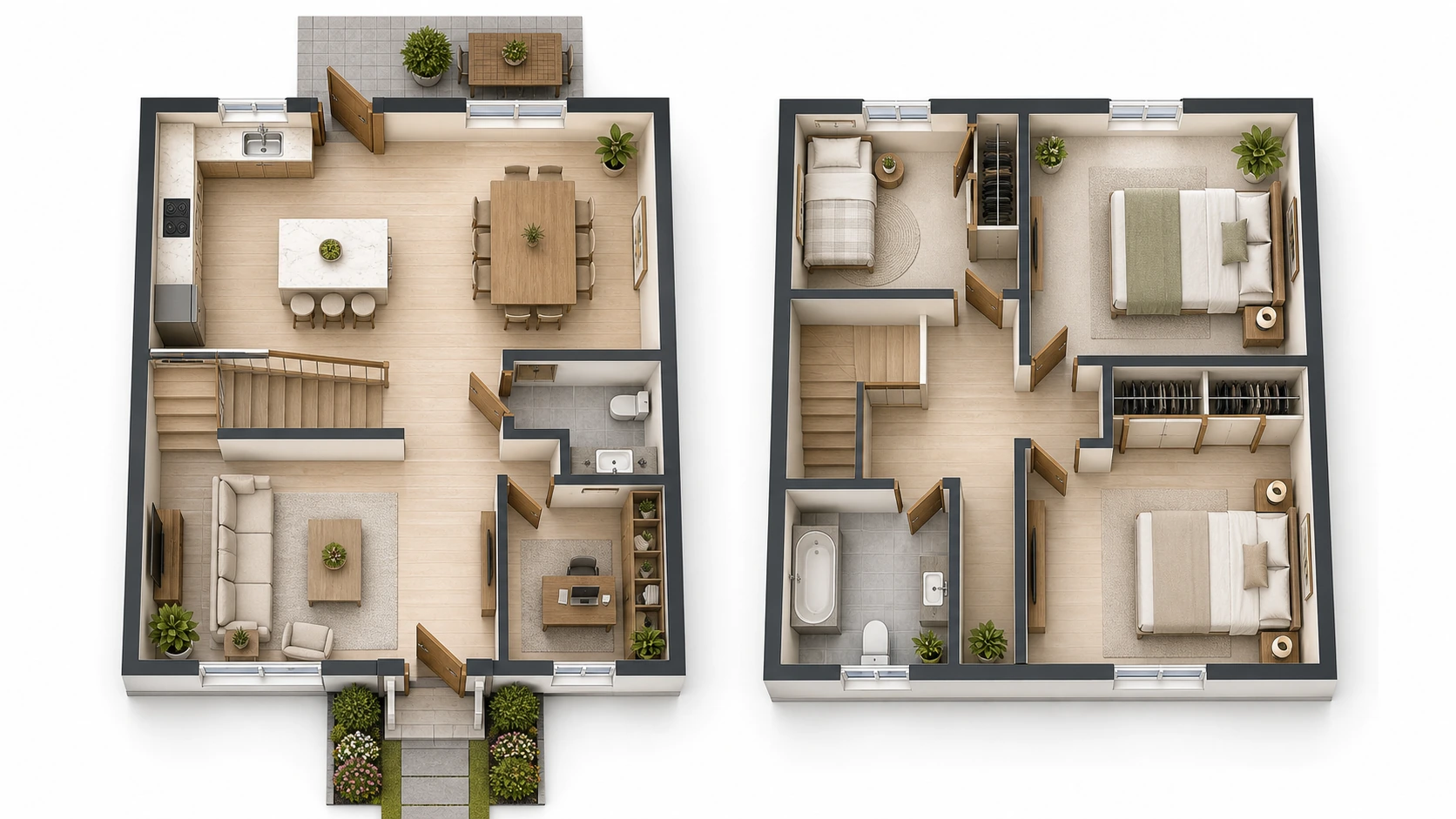 1 Button + 2 Receivers reference floor plan for Two-Floor Home, Flat Plus Home Office