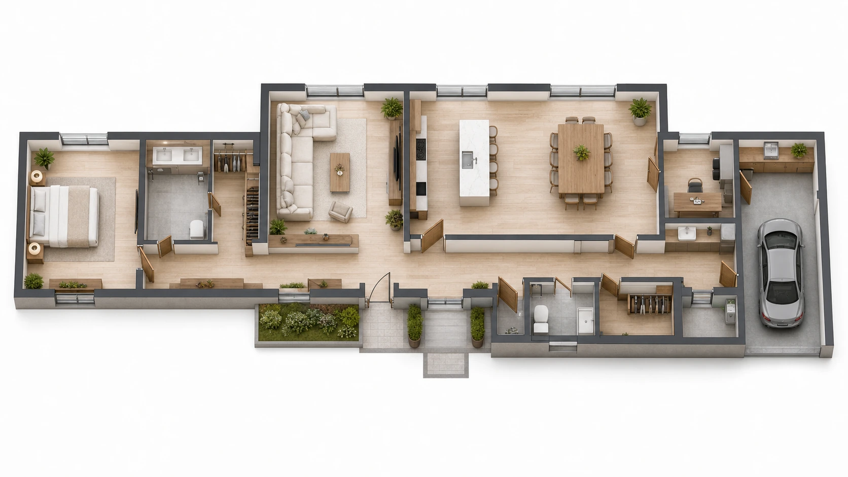 1 Button + 3 Receivers reference floor plan for Villa, Long Apartment, Home With Garage