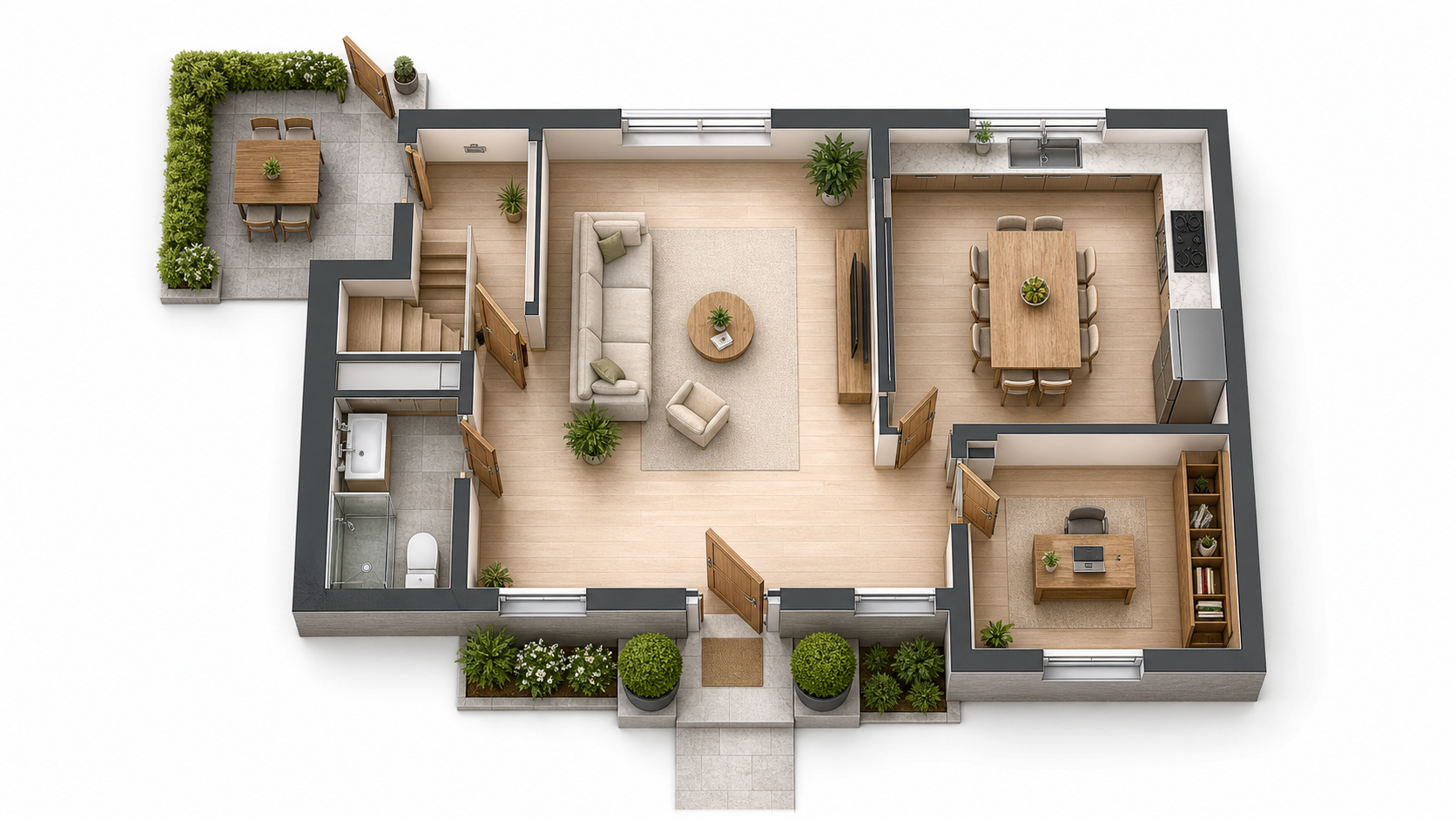 2 Pulsadores + 1 Receptor reference floor plan for Puerta principal y trasera, tienda con entrada de servicio