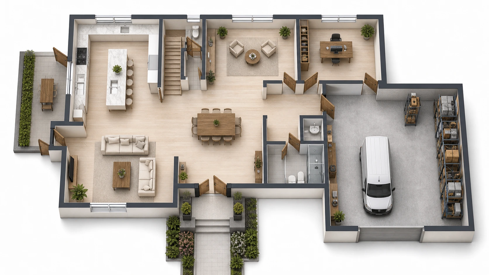 2 Buttons + 3 Receivers reference floor plan for Large Home, Office, Shop With Warehouse Room