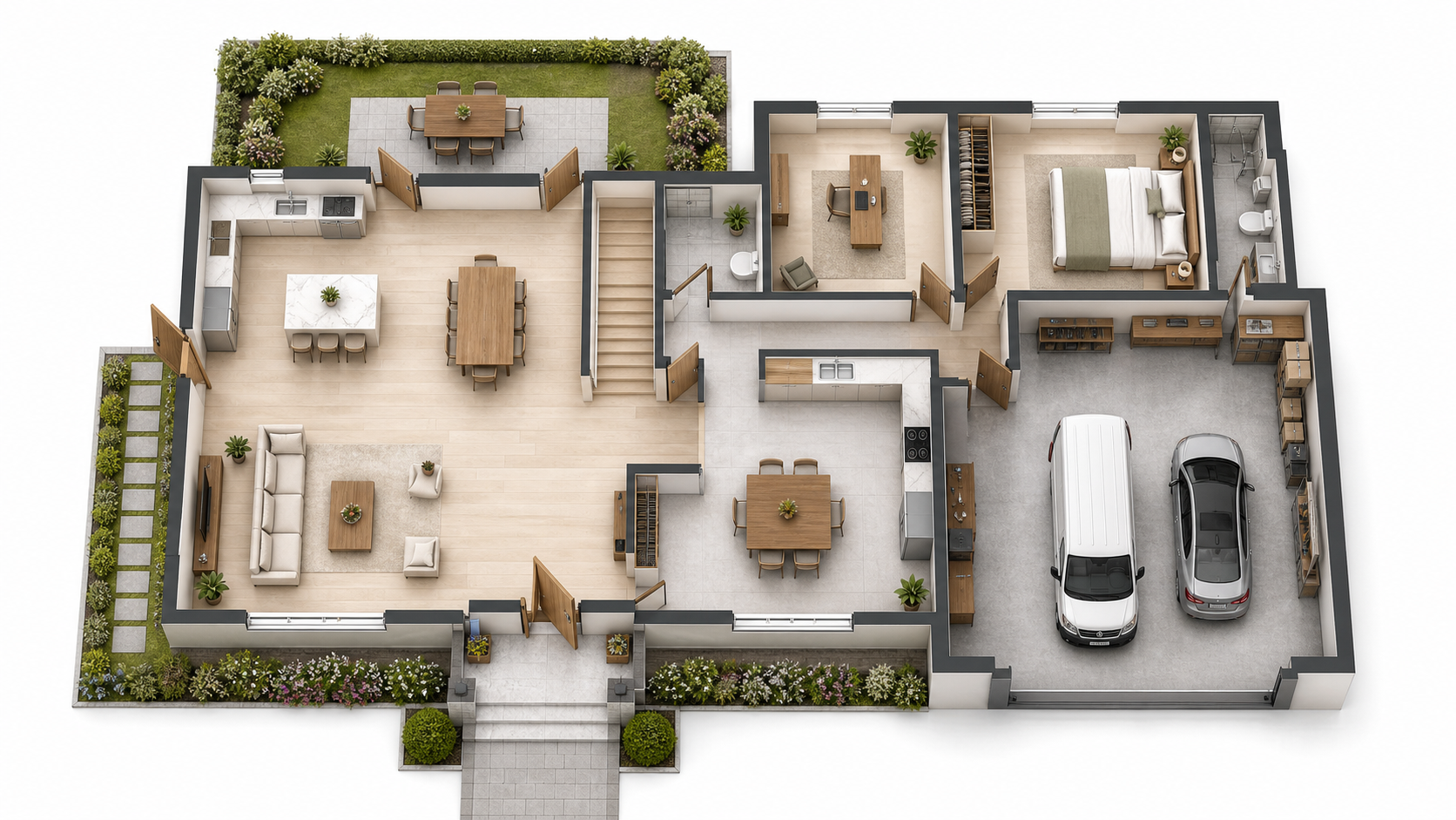 3 Pulsadores + 3 Receptores reference floor plan for Almacen, oficina multi-entrada, local comercial grande