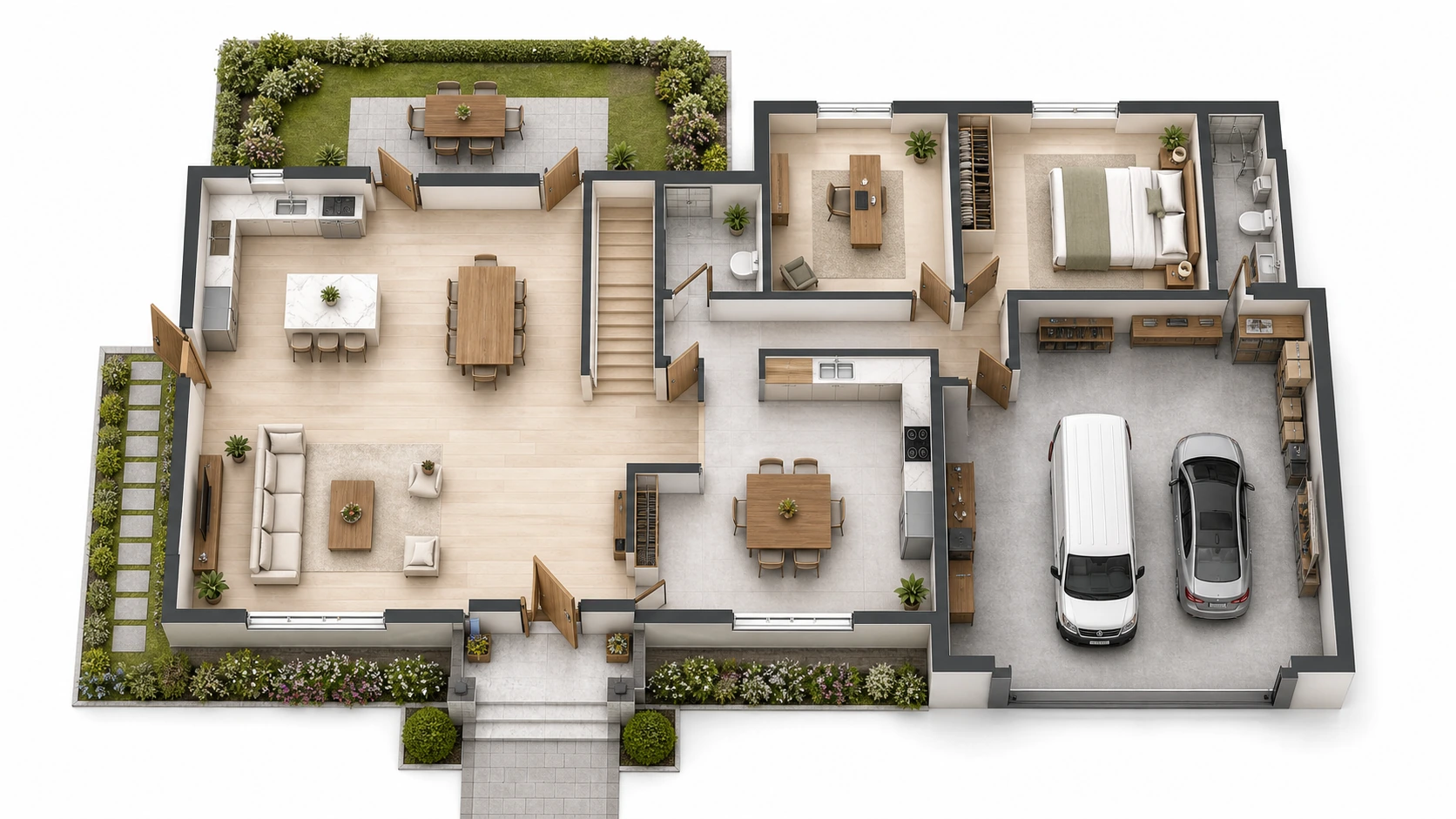 3 Buttons + 3 Receivers reference floor plan for Warehouse, Multi-Entry Office, Larger Commercial Space