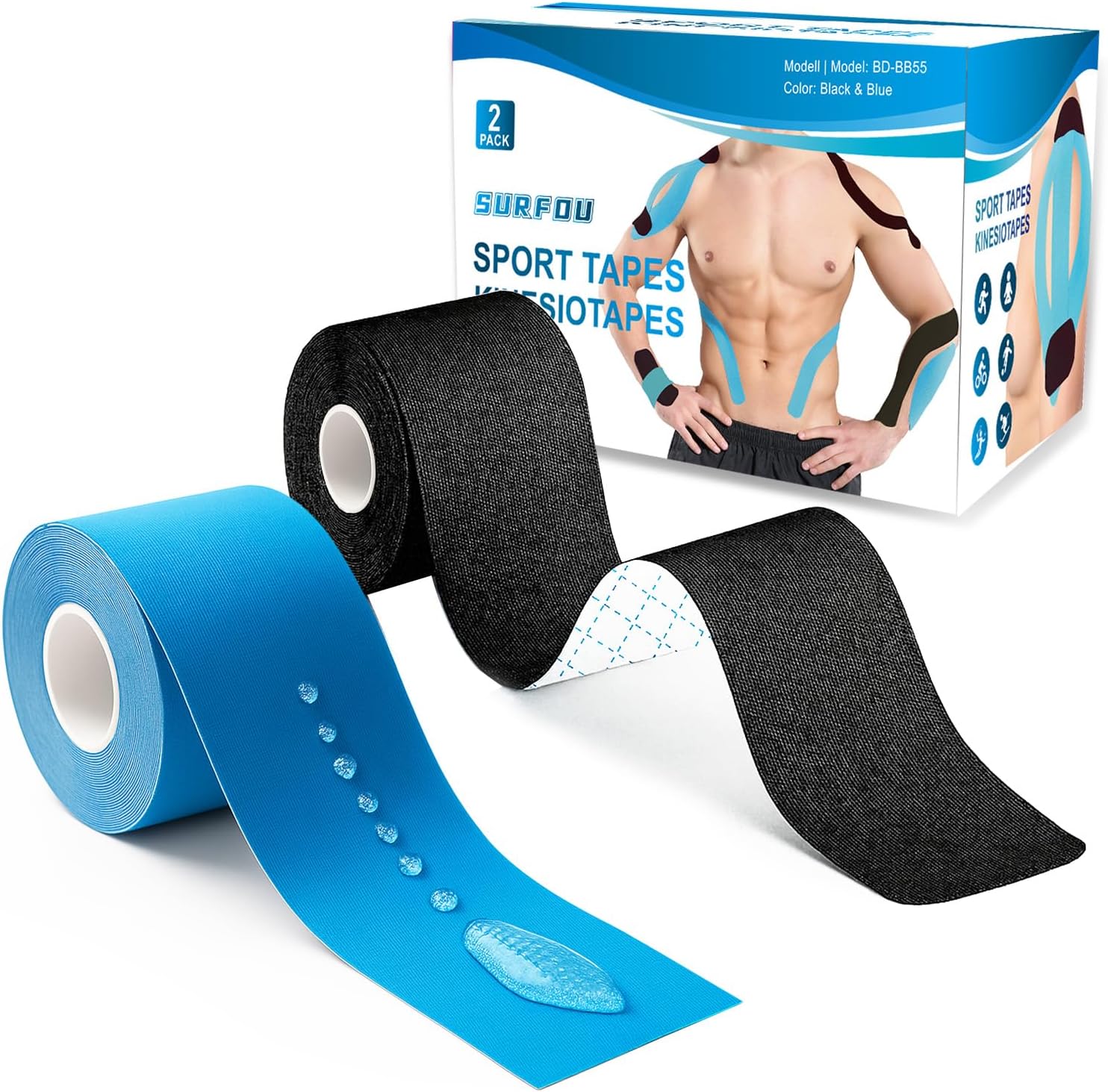 SURFOU Kinesiology Tape - 2 Pieces, 5cmx5m B0DP7DX5LH
