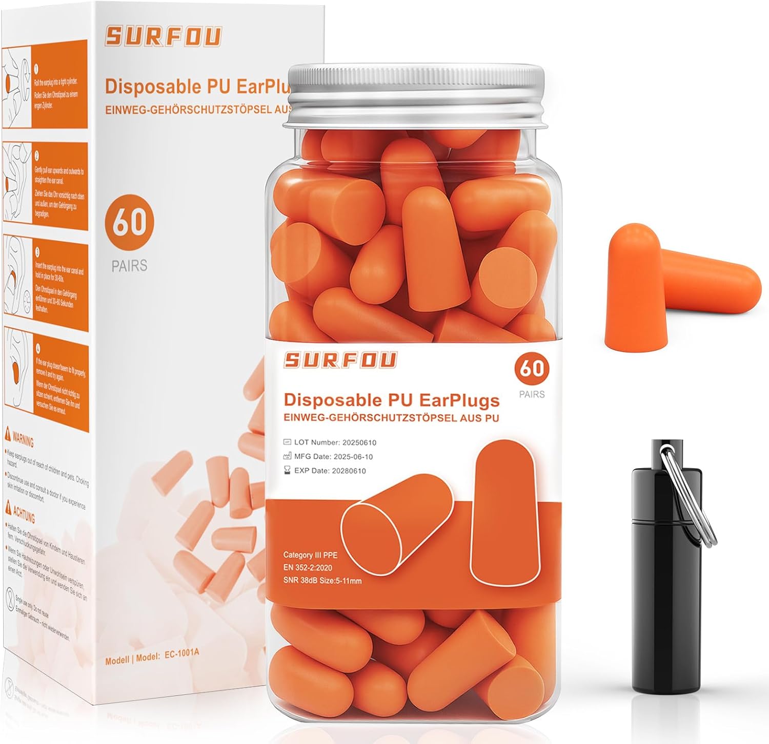 SURFOU Ear Plugs for Sleep 60 Pairs, Foam Earplugs 38dB Noise Reduction