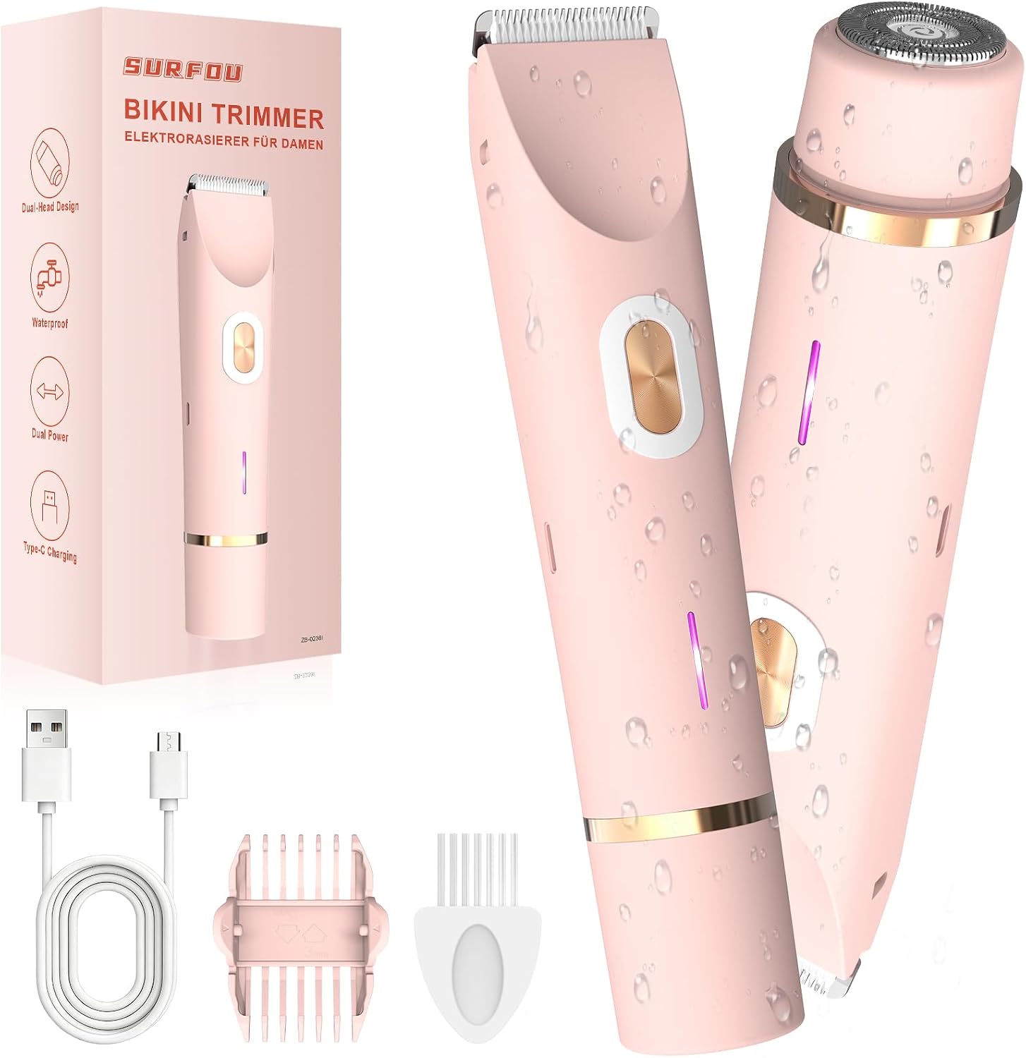 SURFOU Women's Electric Shaver - 2-in-1, IPX7, USB-C B0FS13SRYK