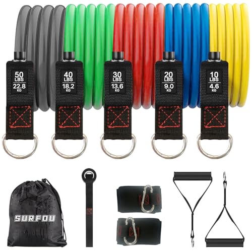 SURFOU Fitnessband-Set - 5 Stueck, Set Mit Tueranker, Griffe + Knoechelriemen B0G1MM4ZLL
